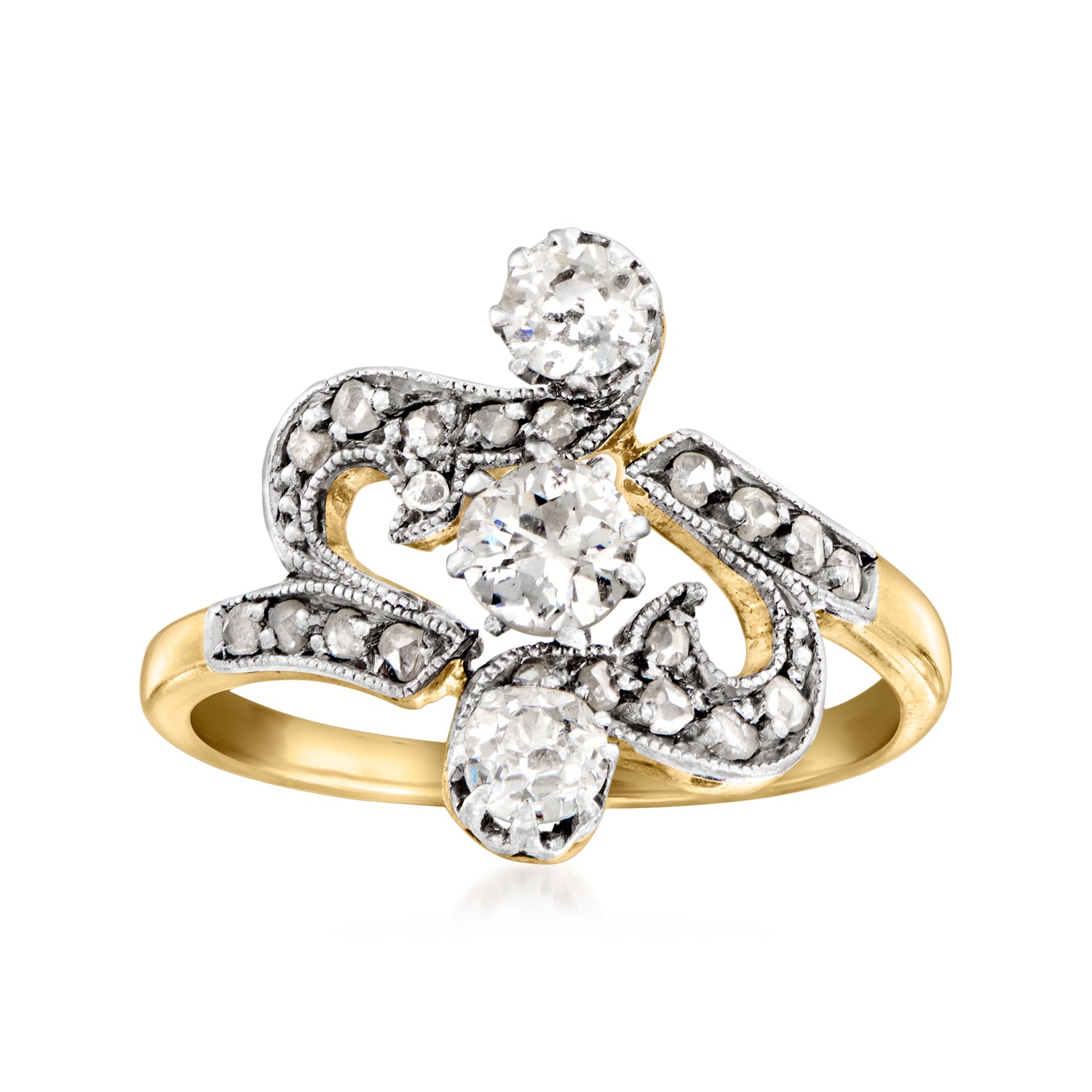 C. 1980 Vintage .70 ct. t.w. Diamond Swirl Ring in Platinum and 18kt Yellow Gold