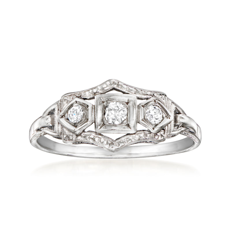 Vintage 14kt white gold diamond ring with three square-cut diamonds