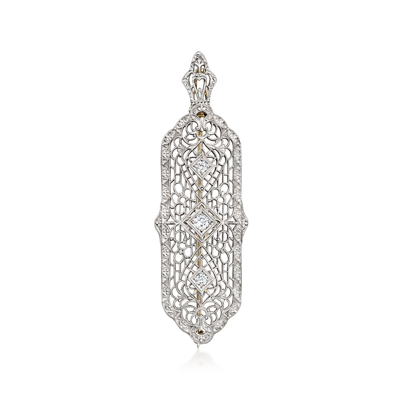 Vintage 14kt white gold filigree diamond pin/pendant with teardrop motif