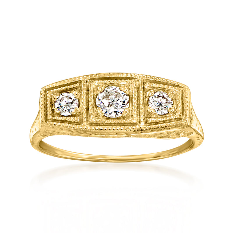 Vintage trio diamond ring in 14kt yellow gold, three round brilliant-cut stones