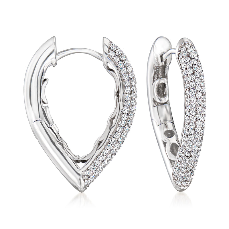 Sterling silver V-shaped hoop earrings with CZ accents