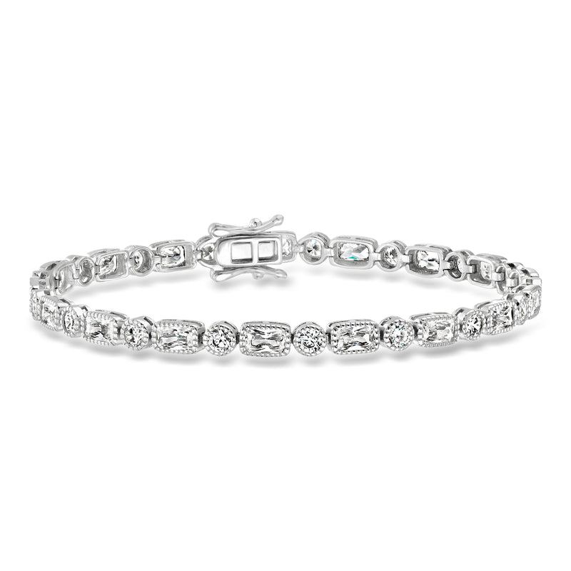 Sterling silver tennis bracelet with oval CZ links and secure clasp