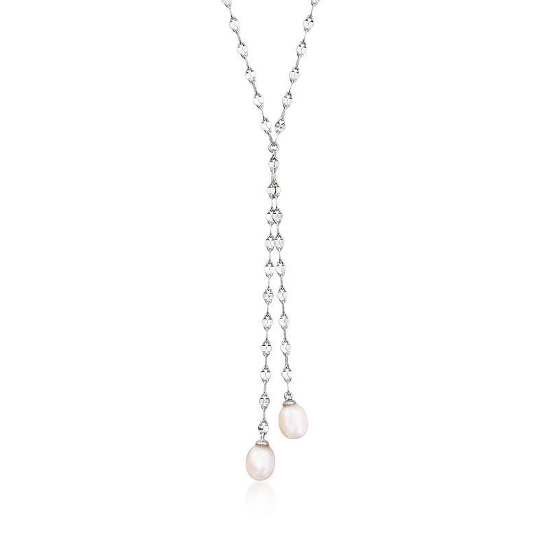 Sterling silver Y-necklace with cultured pearls and two teardrop pearl drops