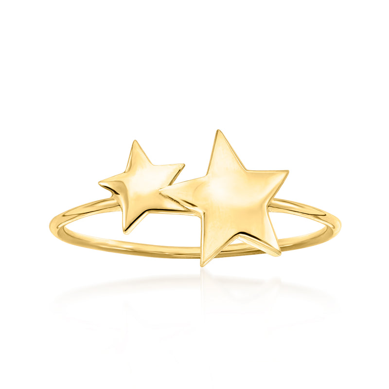 14kt yellow gold star ring with two stars on a slim open band