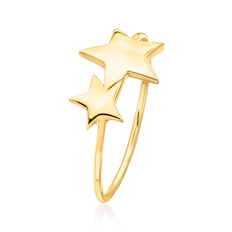 14kt yellow gold double star ring with two stacked stars on slim band