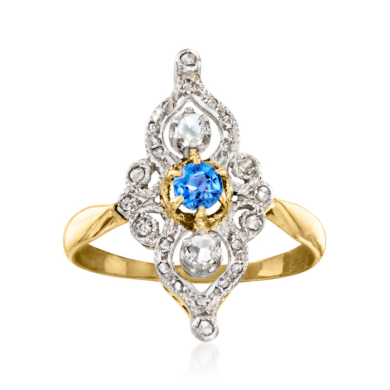 Vintage sapphire and diamond ring, oval blue center in gold and platinum settings