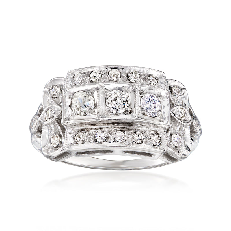 Vintage 14kt white gold diamond ring with rectangular pave settings