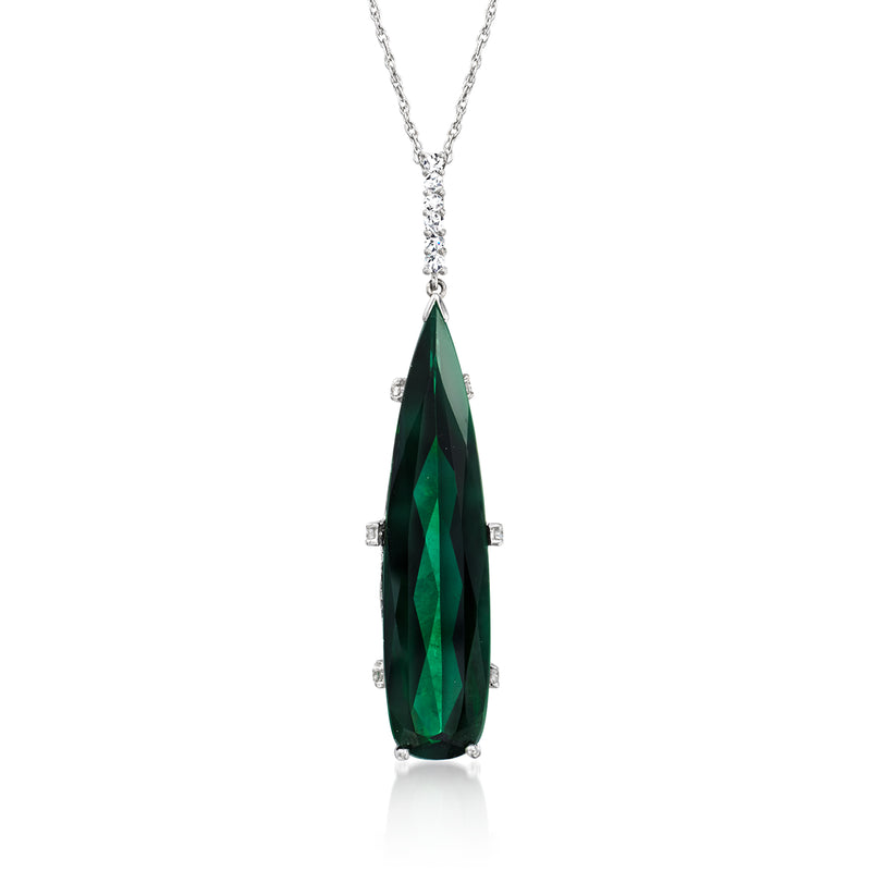 Green tourmaline pendant necklace with diamond accents in white gold