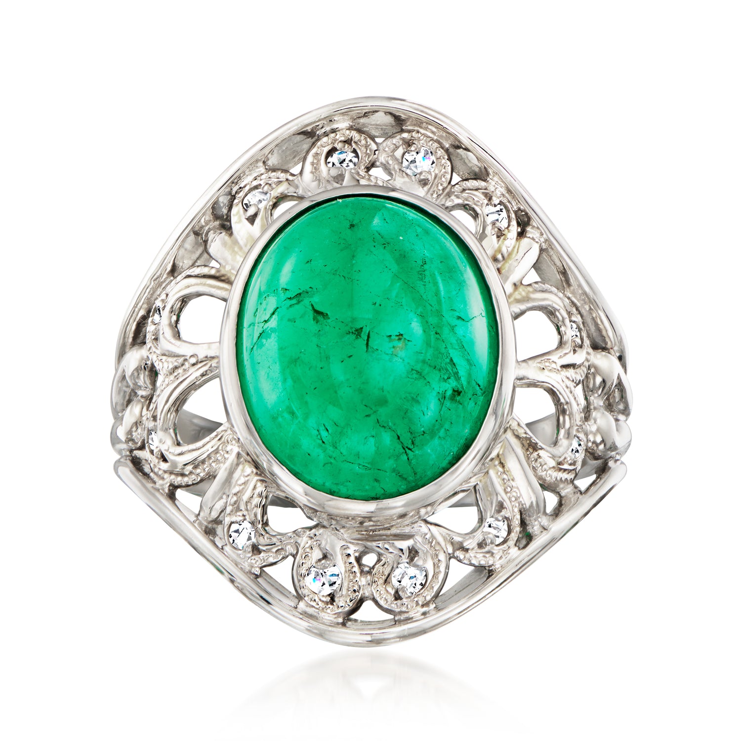 C. 1990 Vintage 5.97 Carat Emerald Ring with Diamonds in Platinum