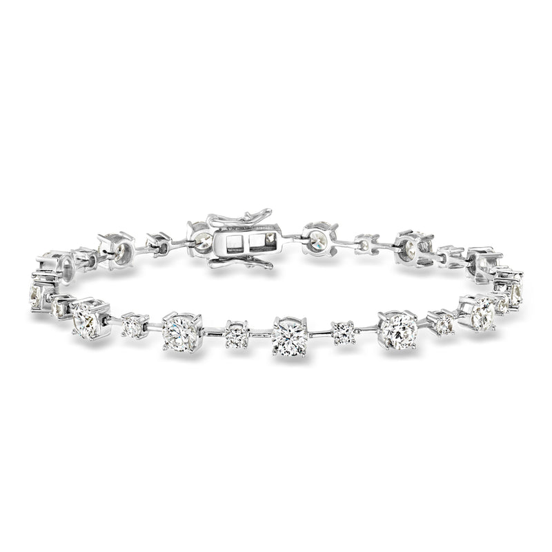 Sterling silver CZ station bracelet with rectangular center and round link stones