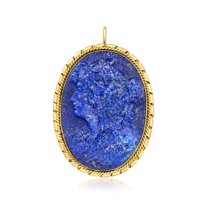 Oval lapis cameo pendant in 14kt yellow gold with carved blue profile and bail