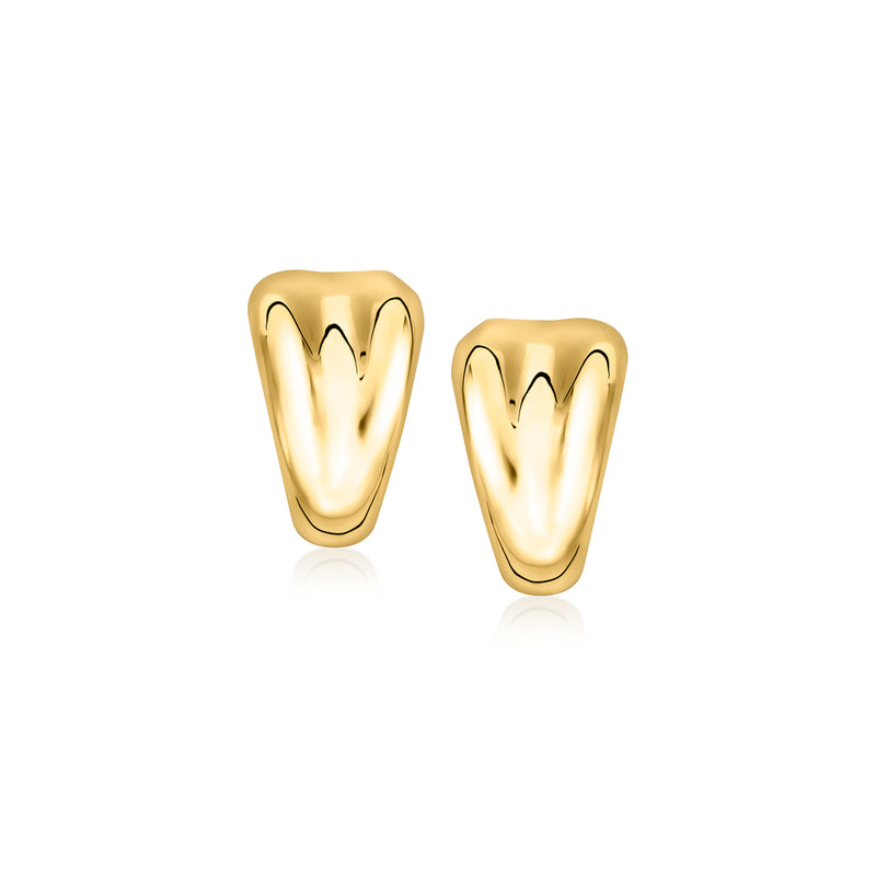 Yellow gold J-hoop stud earrings with sculpted open-loop profile