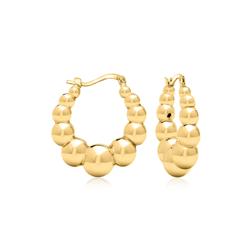14kt yellow gold beaded hoop earrings with chunky bead texture