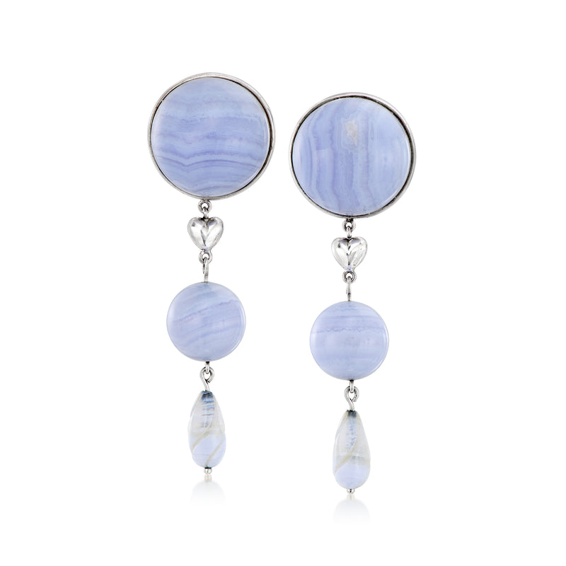 C. 1990 vintage blue lace agate drop earrings in 18kt white gold, heart charms