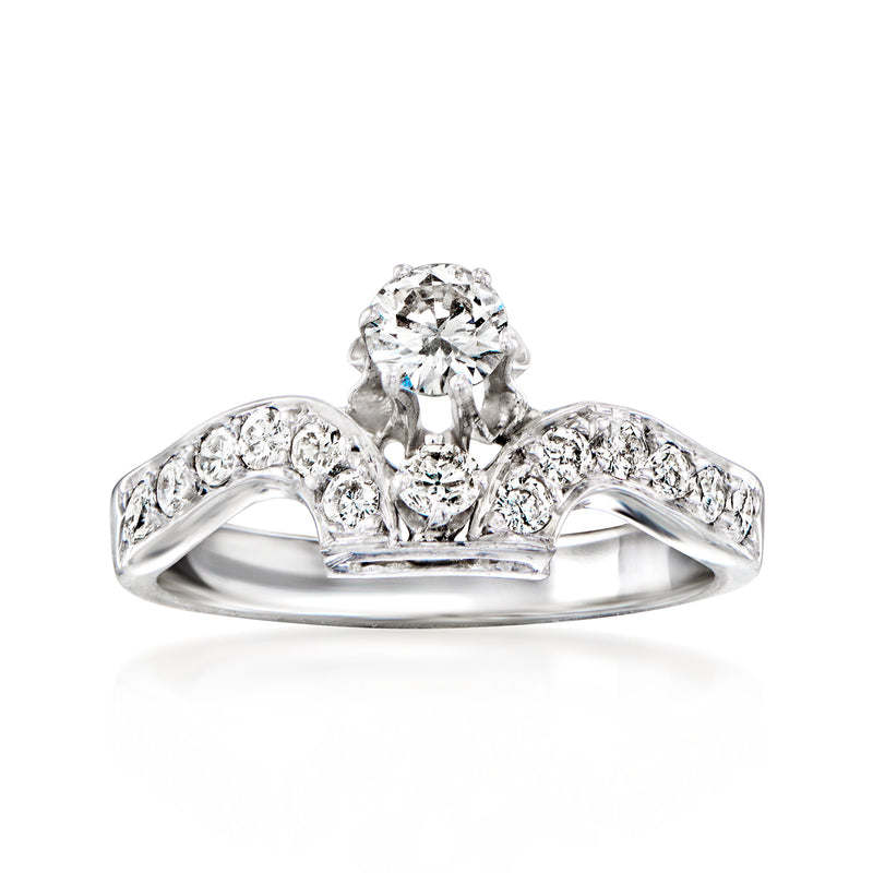 Vintage 14kt white gold diamond ring with large round center and halo accents