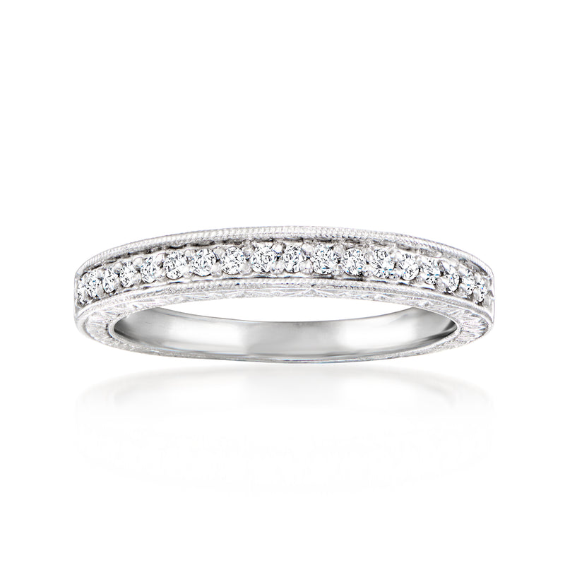Platinum diamond band ring with small round pave-set stones