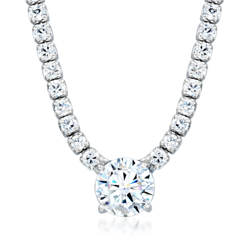 Sterling silver CZ tennis necklace with round solitaire-style center and bezel stones