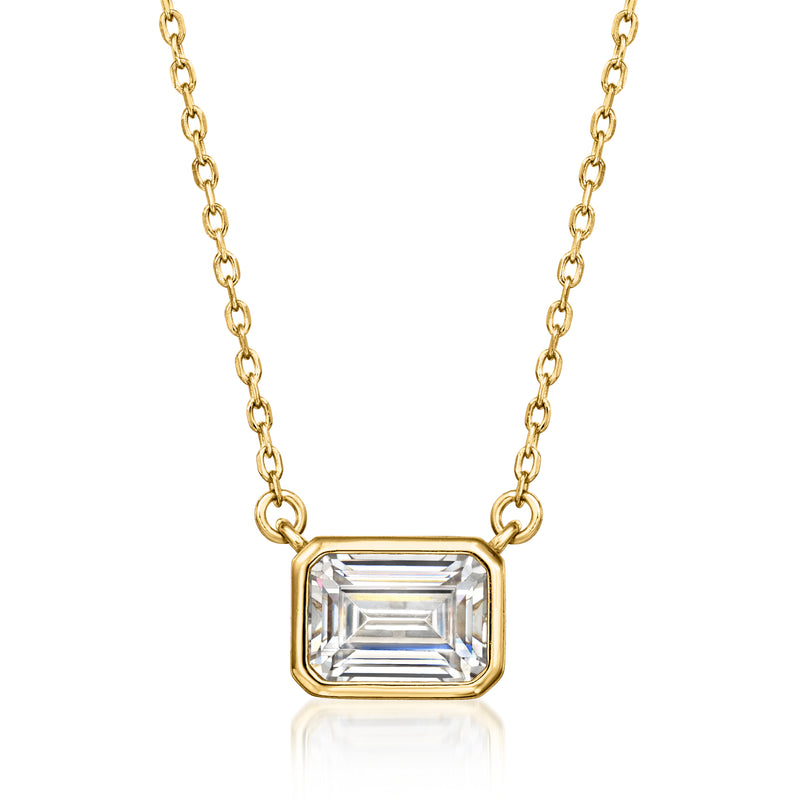 Gold-tone necklace with emerald-cut CZ pendant on curb chain