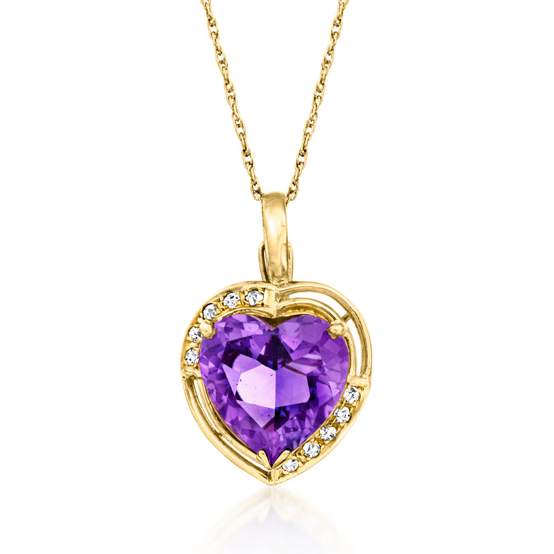 Heart amethyst pendant necklace in 14kt yellow gold with diamond accents