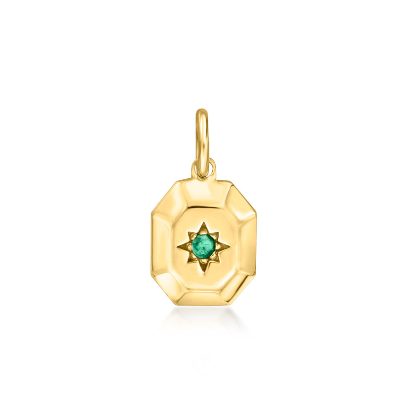 14kt yellow gold North Star charm with single emerald center on a bail
