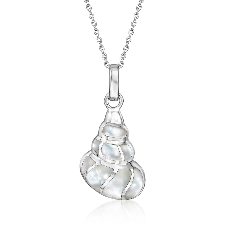Sterling silver conch shell pendant necklace with mother-of-pearl inlay
