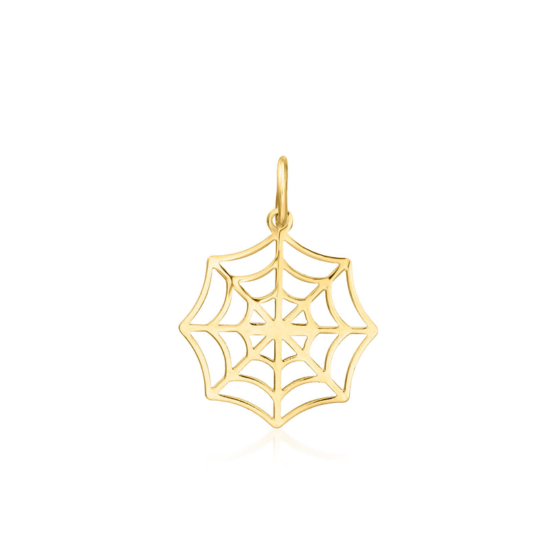 14kt yellow gold spider web charm with loop bail, web cutout