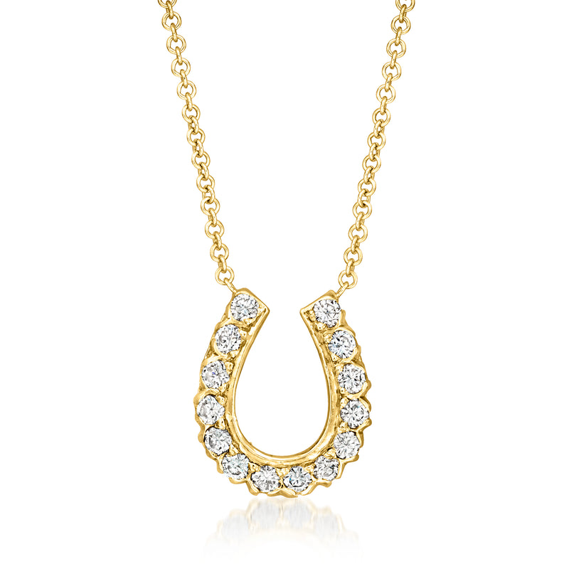 Vintage yellow gold horseshoe diamond necklace with round stone pendant