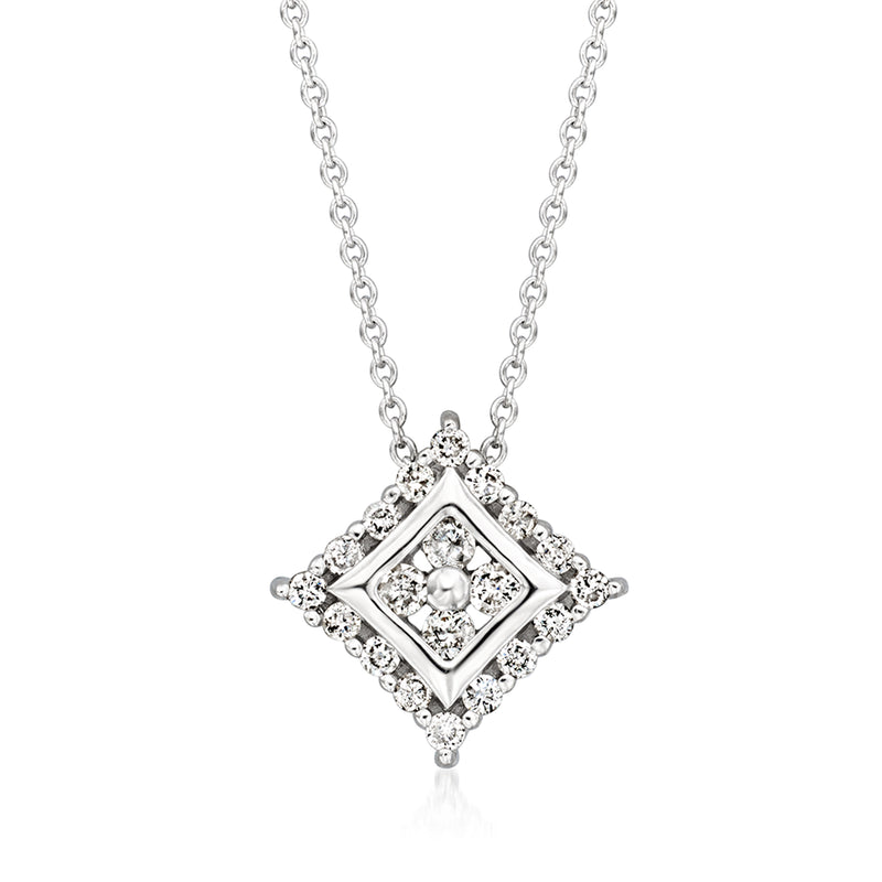 Vintage diamond cluster necklace in white gold with square halo pendant