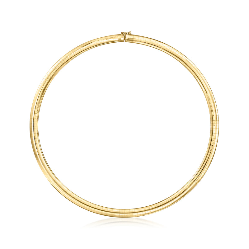 14kt yellow gold Omega necklace, smooth round link chain with clasp