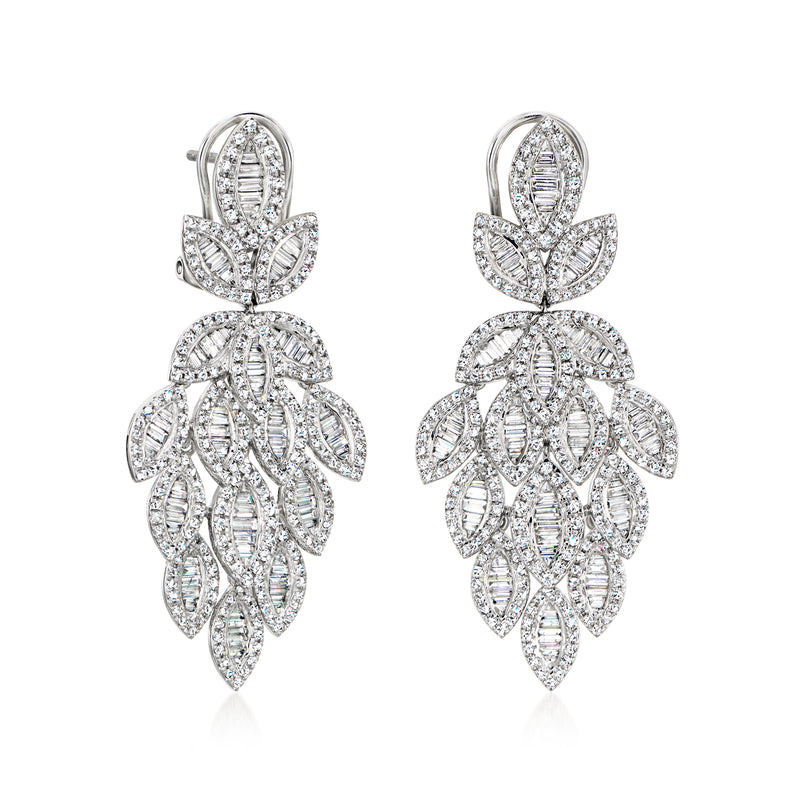 Diamond leaf drop earrings in 14kt white gold, paired leaf cluster design