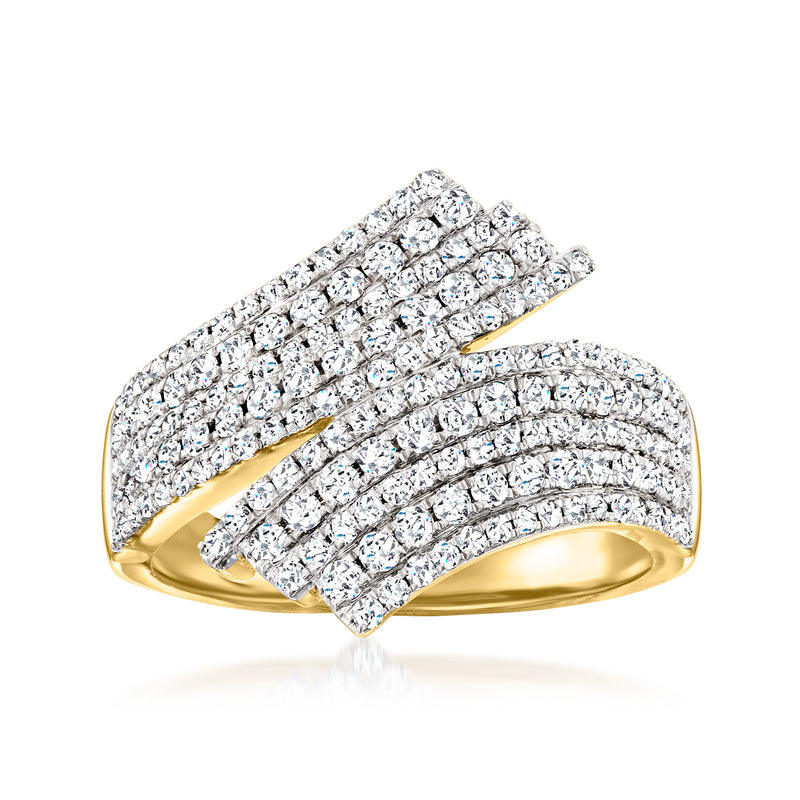 Diamond bypass ring in 14kt yellow gold with pavé-set stones