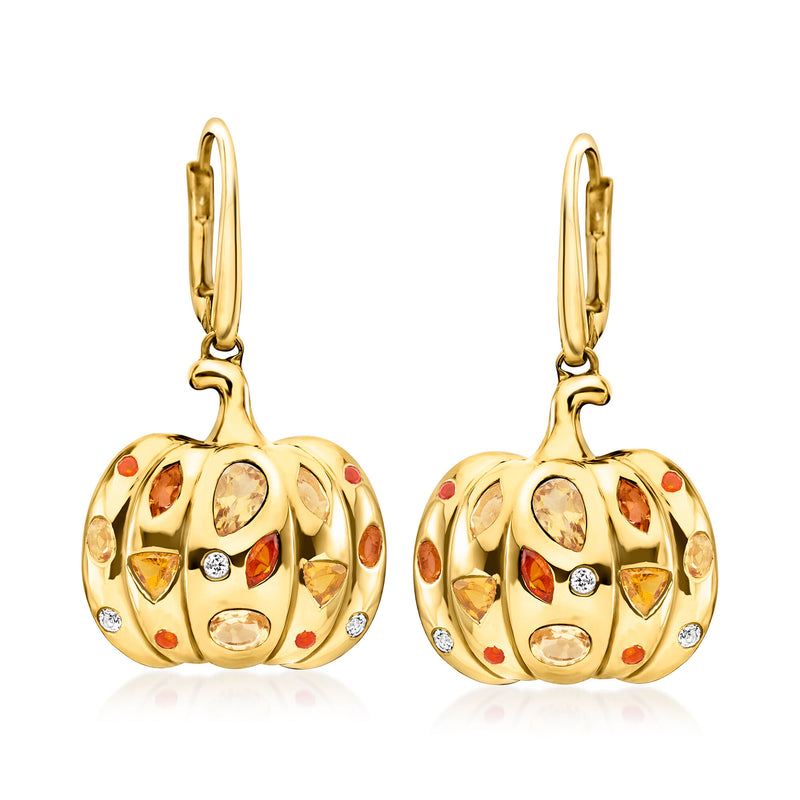 Multi-Gemstone Pumpkin Drop Earrings in 18kt Gold Over Sterling