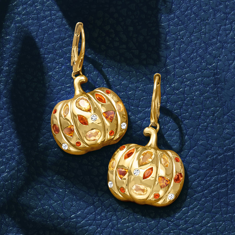 Multi-Gemstone Pumpkin Drop Earrings in 18kt Gold Over Sterling