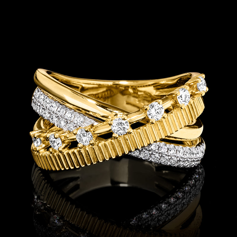 18kt gold over sterling crisscross ring with lab-grown diamond accents