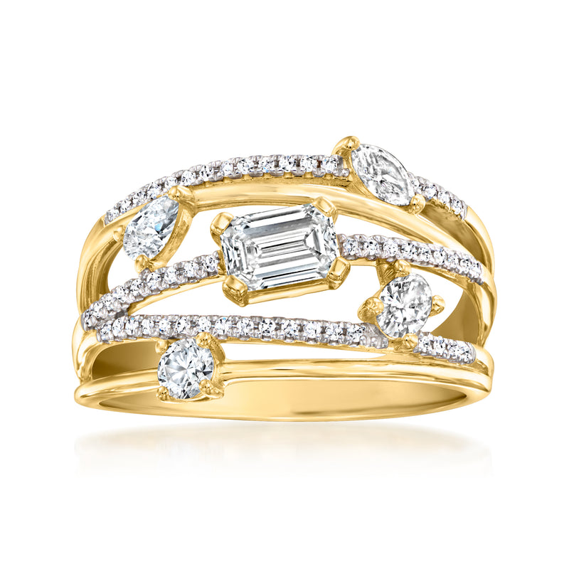 18kt gold over sterling diamond highway ring with baguette and round stones