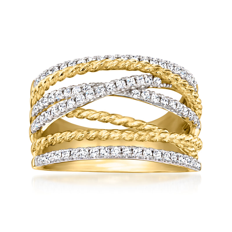 Gold braid diamond highway ring with channel-set lab-grown stones