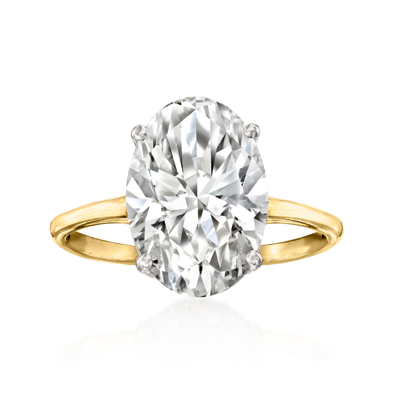 Two-tone 14kt gold oval lab-grown diamond solitaire ring with oval center stone
