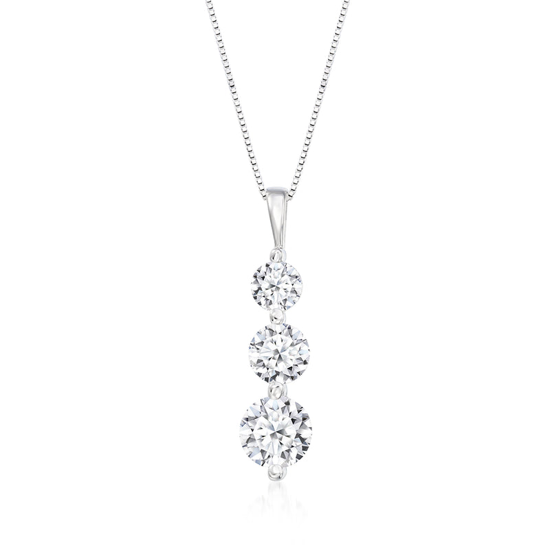 Three-stone round diamond pendant necklace, 14kt white gold