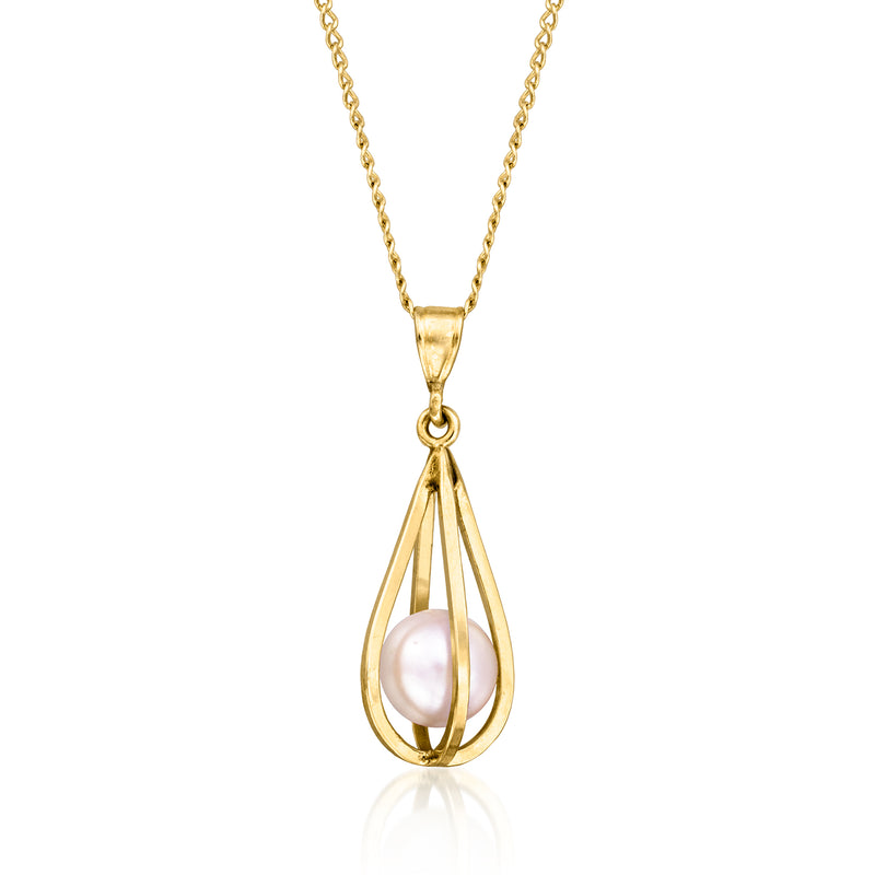 14kt yellow gold cultured pearl teardrop pendant necklace with openwork bail
