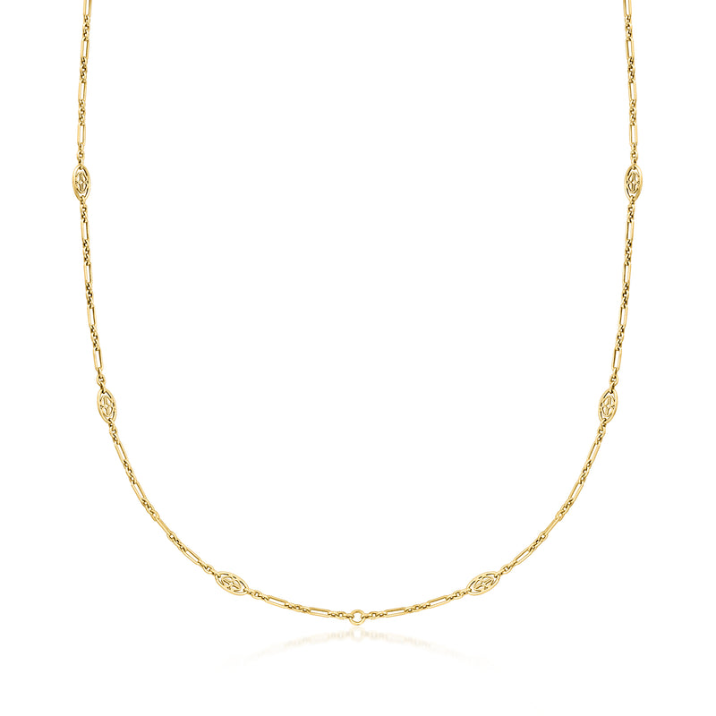 Vintage yellow gold fancy-link necklace with small oval chain links
