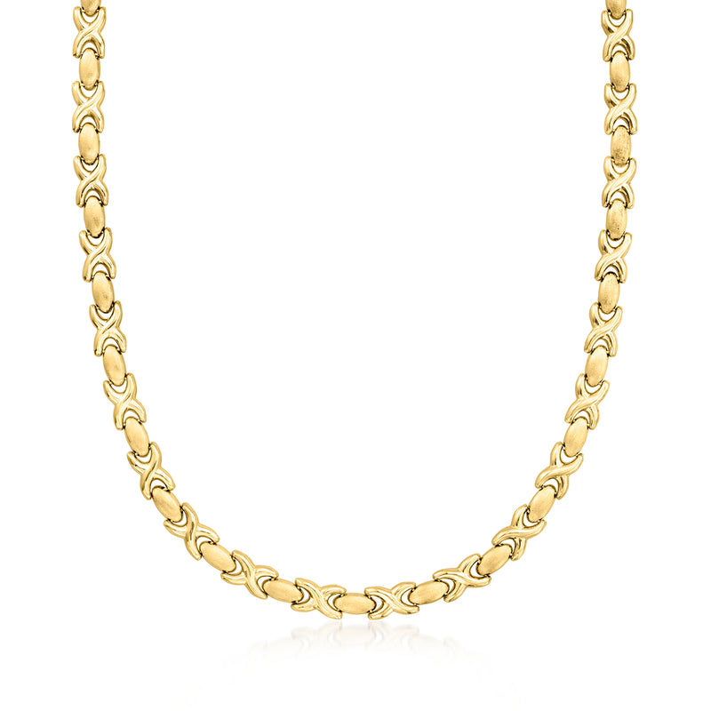 Vintage 14kt yellow gold XO link necklace with interlocking oval XO charms