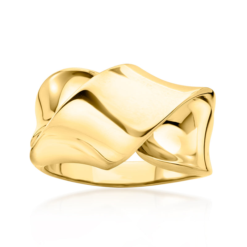 Vintage 14kt yellow gold twisted band ring, rounded polished profile