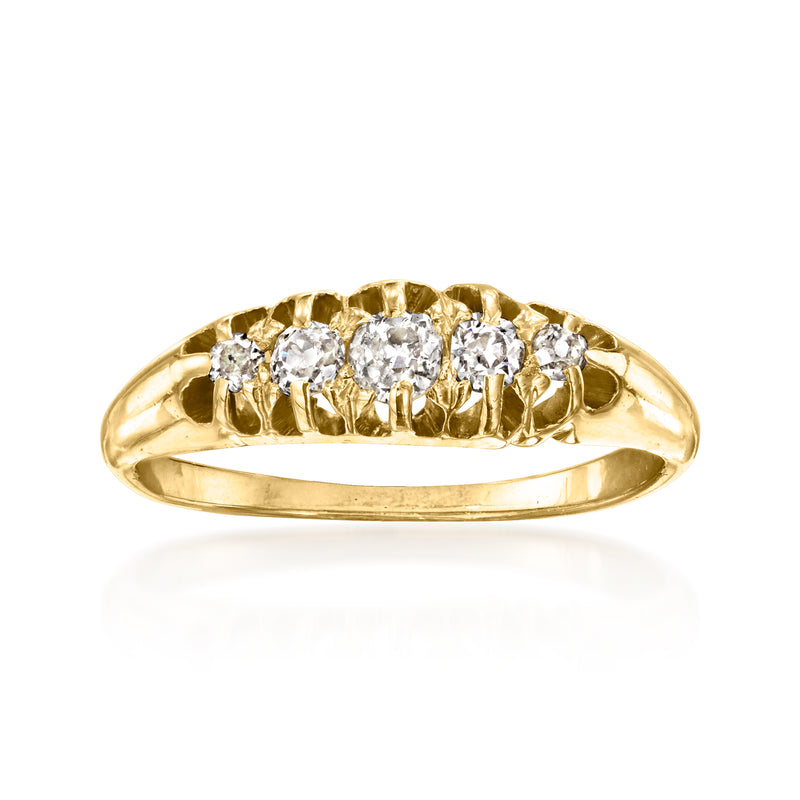 Vintage five-stone diamond ring in 18kt yellow gold with round brilliant stones