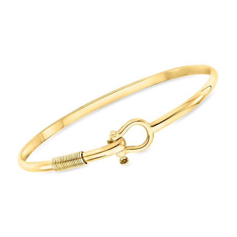 Vintage 14kt yellow gold horsebit bangle bracelet, hinged clasp detail