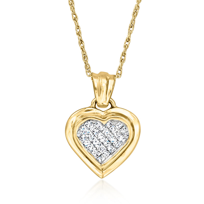 Vintage diamond heart pendant necklace in 14kt yellow gold
