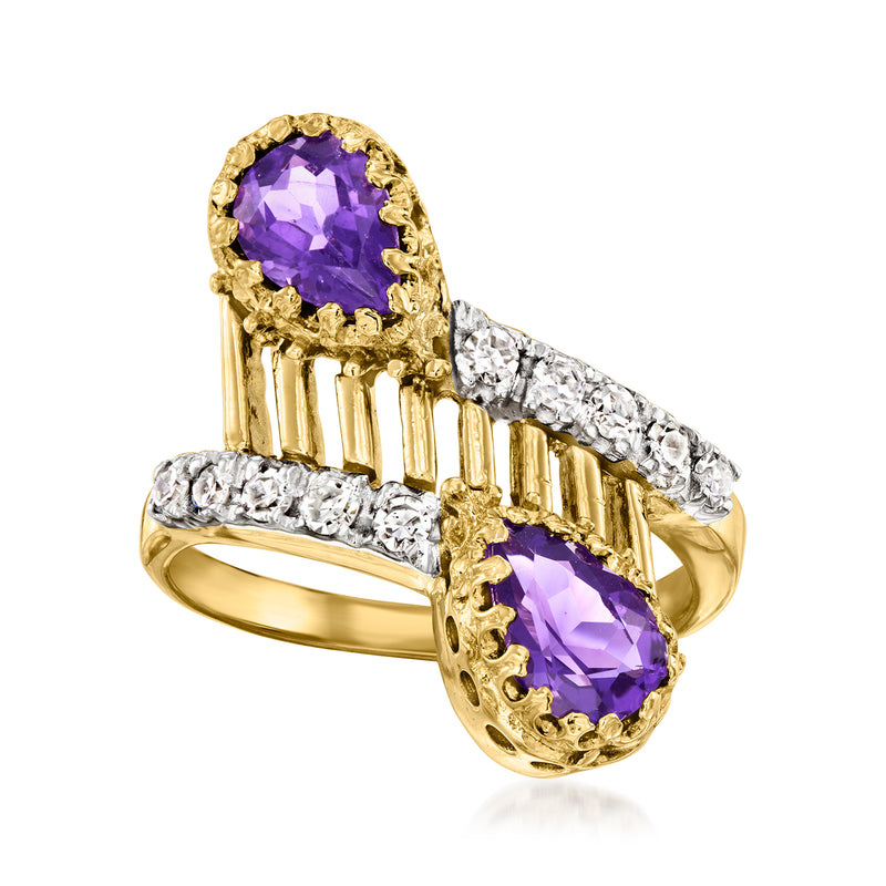 Vintage amethyst and diamond bypass ring in 14kt yellow gold