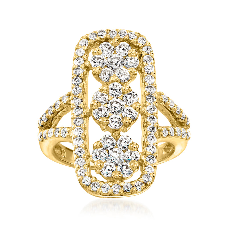14kt yellow gold diamond cluster ring with oval center and round halo