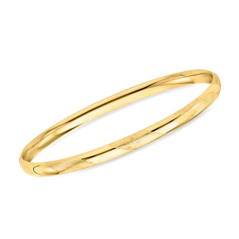Vintage etched 14kt yellow gold bangle bracelet, slim polished band with inner markings
