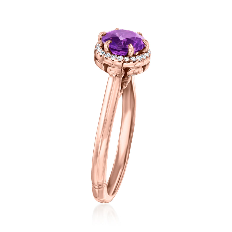 Rose gold amethyst engagement ring with round purple center stone
