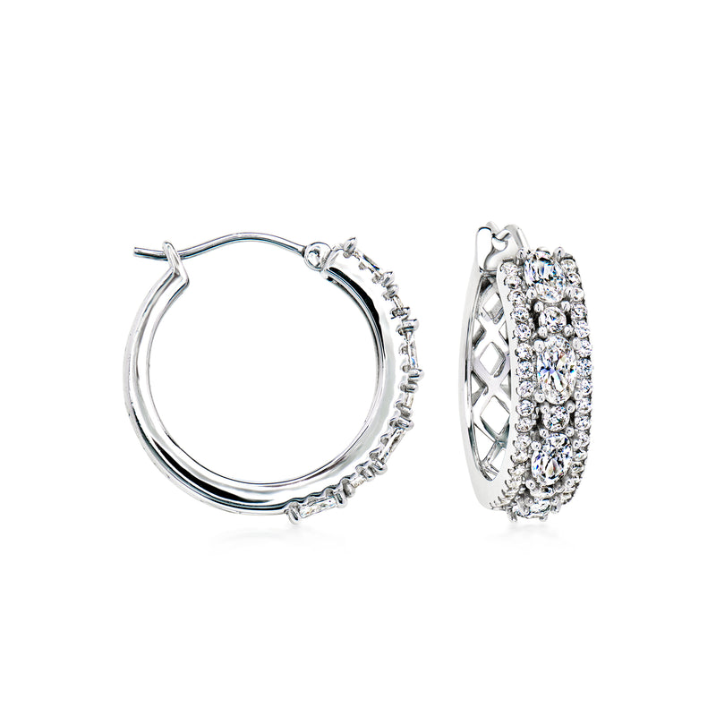 Sterling silver CZ hoop earrings with pavé front and hinged closure